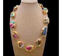 MQXFCZUX 24x35mm Multi Color Shell Pearl 30x26mm Blue Choker Necklace