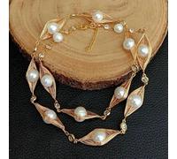 MQXFCZUX 25'' Cultured White freshwater Pearl Yellow Gold color Plated Necklace for women