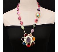 MQXFCZUX 25'' Mix color Agate Shell Pearl Necklace Agate Pearl Amethyst Big Stone Pendant