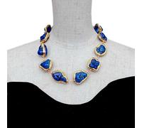 MQXFCZUX 25x33mm Blue Color Freeform Beads Gold Plated Choker Necklace Chunky Necklaces Gift