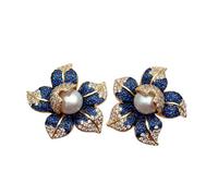 MQXFCZUX 26mm Pearl Earrings Cubic Zirconia Flower Stud Earring Fashion Jewelry