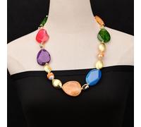 MQXFCZUX 27'' Enamel Glaze White Keshi Pearl Big Mix color Agate Stone Slice Smooth Chunky Brushed Beads Necklace