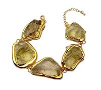MQXFCZUX 27x33mm Lemon Quartz Rough Raw Bracelet Gold Plated Brushed Bead Semi Precious Women Jewelry