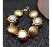 MQXFCZUX 28mm Cultured White Coin Pearl Gold Plated 26mm Brushed Bead Bracelet Jewelry Mother'S Gift
