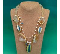 MQXFCZUX 28x40mm Yellow Citrine 21x64mm Blue Cultured White Pearl Gemstone Necklace Women Jewelry Gift