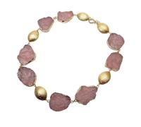 MQXFCZUX 29x32mm Rose Quartz Rough Necklace Gemstone Gold Plated 19x26mm Brushed Raw Necklaces