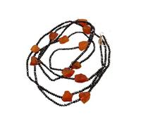 MQXFCZUX 2x4mm Black Faceted Spinel 10x15mm Orange Amber Rough Freeform Long Necklace 47"