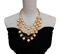 MQXFCZUX 3 Rows 15mm Gold Plated Brushed Coin Bead Multi-circle Gold plated link chain Necklace