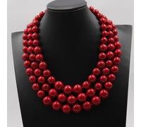 MQXFCZUX 3 Rows Coral Red Color Sea Shell Mother Of Pearl Graduated Necklace For Women