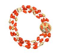 MQXFCZUX 3 Rows Nugget Brushed Bead Necklace White Pearl Coral Gold Plated Pendant