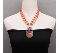 MQXFCZUX 3 Rows Red Agate Necklace Bronze Plated Amethyst Agate Gems Pendant Chic Gift