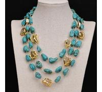 MQXFCZUX 3 Rows Yellow Citrine Gold Plated Rough Raw Blue Stone Necklace
