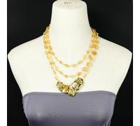 MQXFCZUX 3 Rows Yellow Citrine Necklace Citrine Gems Rough Gold Plated Pendant Fashionable Jewelry