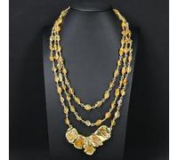 MQXFCZUX 3 Rows Yellow Citrine Necklace Citrine Gems Rough Gold Plated Pendant Fashionable Jewelry