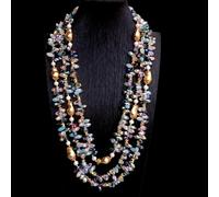 MQXFCZUX 3 Strands 6-7mm Cultured White Pearl 13x21mm Multi Color Crystal Statement Necklace