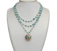 MQXFCZUX 3 Strands Blue Rosary Chain Necklace Heart-Shaped Pendant necklace for women 18'