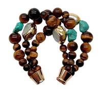 MQXFCZUX 3 Strands Round Yellow Tiger Eye White Keshi Pearl With Electroplated Edge Blue strand Bracelet Magnet Clasp