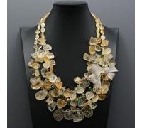 MQXFCZUX 3 Strands Yellow Topaz Citrine Rough Necklace Crystal Pave Butterfly Brooch Pendant For Women