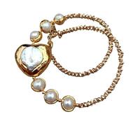 MQXFCZUX 30x33mm Cultured white keshi pearl heart shape Chorker necklace Gold Plated Chain Simple Necklaces