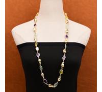 MQXFCZUX 35'' Gems Stone Fluorite Lemon Quartz Amethyst Jade Long Necklace Fashion Necklaces For Women