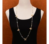 MQXFCZUX 35" White Pearl Green Crystal Chain Gold Color Butterfly Connectors Sweater chain Necklace For Lady Party Gifts