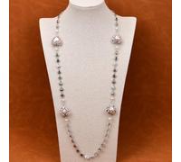 MQXFCZUX 35" White Pearl Heart Tourmaline Crystal Paved Mix Color Chain Long Necklace Lady Jewelry Gifts