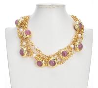 MQXFCZUX 4 Rows Freshwater White Pearl Cat Eye Gold Plated Chain Necklace For Lady