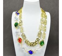 MQXFCZUX 44'' Freshwater Cultured White Keshi Pearl Mix Color Murano Glass Sweater chain Long Necklace Lady Fashion Jewelry