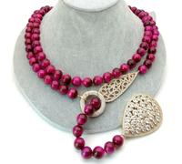 MQXFCZUX 48'' 10mm Round Fuchsia connector sweater chain Long Necklace gold color pave teardrop pendant