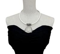 MQXFCZUX 48x48mm White Clear Quartz Carved Buddha Pendant Black Pave Choker Necklace