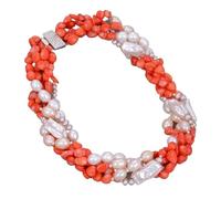 MQXFCZUX 5 Rows Mix Color Pearl Purple Rice Pearl Orange Coral Necklace For Women Gift
