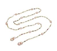 MQXFCZUX 50" Cultured Keshi Pearl Mixed Color Rectangle Pave Long Chain Necklace