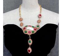 MQXFCZUX 50x67mm Cultured White Pearl Big Pendant Chain Necklace For Women Choker Necklaces