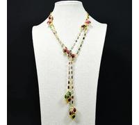 MQXFCZUX 52'' Fuchsia Tiger Eye Green Red Agate Yellow Gold Plated Pave Long Chain Party Sweater Chain Necklace For Women