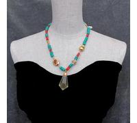 MQXFCZUX 5x8mm Blue Coral Carnelian Necklace 20x45mm Yellow Lemon Quartz Pendant