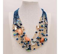 MQXFCZUX 6 Rows Red Agate Multi color Crystal Gold Plated Blue Glass Chain Necklace Jewelry For Lady