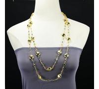 MQXFCZUX 64'' Mix Color Crystal Pave Chain Brushed Coin Beads Sweater chain Long Necklace Gold Plated Jewelry Gifts