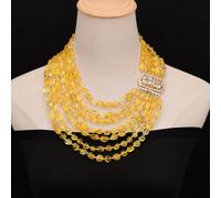 MQXFCZUX 7 Rows Yellow Citrine Freedom Quartz Nugget Beaded Necklace Multi Strands Jewelry