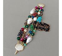MQXFCZUX 8'' 4 Strands Cultured White Keshi Pearl Agate Jade Statement Bracelet magnet clasp vintage style for women