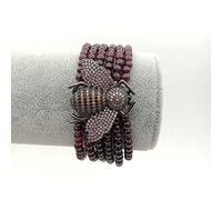 MQXFCZUX 8" 6 strands Round Garnet strands Bracelet Cubic Zirconia gunmetal color plated Bee Connector