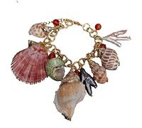 MQXFCZUX 8" Freshwater pearl Multi Sea Shell Pearl Red Agate gold plated Chain Bracelet Summer Beach Jewelry 8"