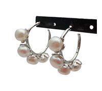 MQXFCZUX 8mm Freshwater Cultured White Pearl White Gold Plated Hoop Stud Earrings cute style for women