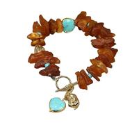 MQXFCZUX Amber Rough Blue Heart Gold Edge Beads Charms Bracelet 8'' For Women Simple Jewelry Gift