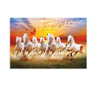 MQXFCZUX Animal Art Poster - Seven Lucky Wild Horses Running Print for Equestrian Decor Framed,16x24inch(40x60cm)