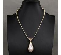 MQXFCZUX Big Cultured White Baroque Pearl Gold Edge Plated Pendant Fashion Snake Chain Choker Necklace Lady Gifts