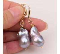 MQXFCZUX Big Freshwater Cultured Gray Baroque Keshi Pearl Necklace Bracelet Earrings Sets For Lady (Earrings)