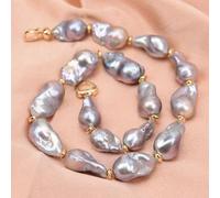 MQXFCZUX Big Freshwater Cultured Gray Baroque Keshi Pearl Necklace Bracelet Earrings Sets For Lady (Necklace)