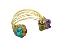 MQXFCZUX Big Green Amethyst Druzy Quartz Point Rough Bangle Jade Tourmaline Paved Yellow Gold Plated Cuff Bracelet