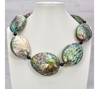 MQXFCZUX Big Mix Color Green Abalone Shell Black Necklace For Lady