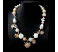 MQXFCZUX Biwa Pearl 16mm Sea Shell 20mm Quartz Slize Choker Necklace Copper Charm Jewelry For Women